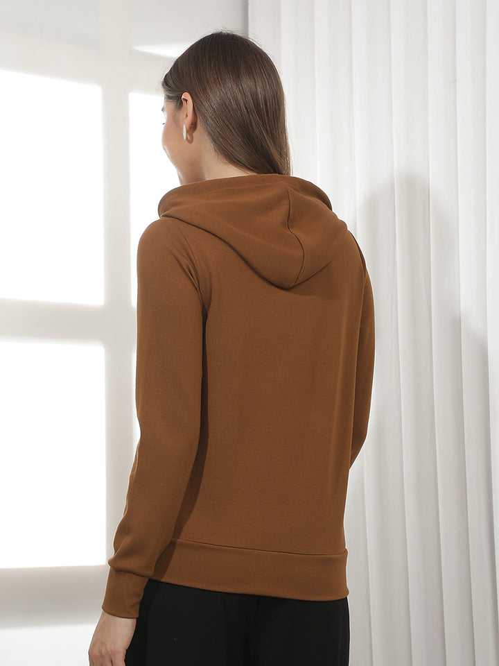 Brown Typographic Print Hooded Sweatshirt