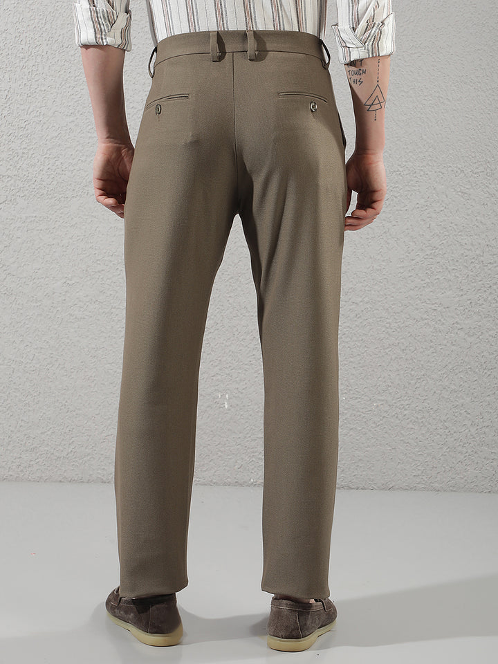 Structured Sand Beige Printed Trousers