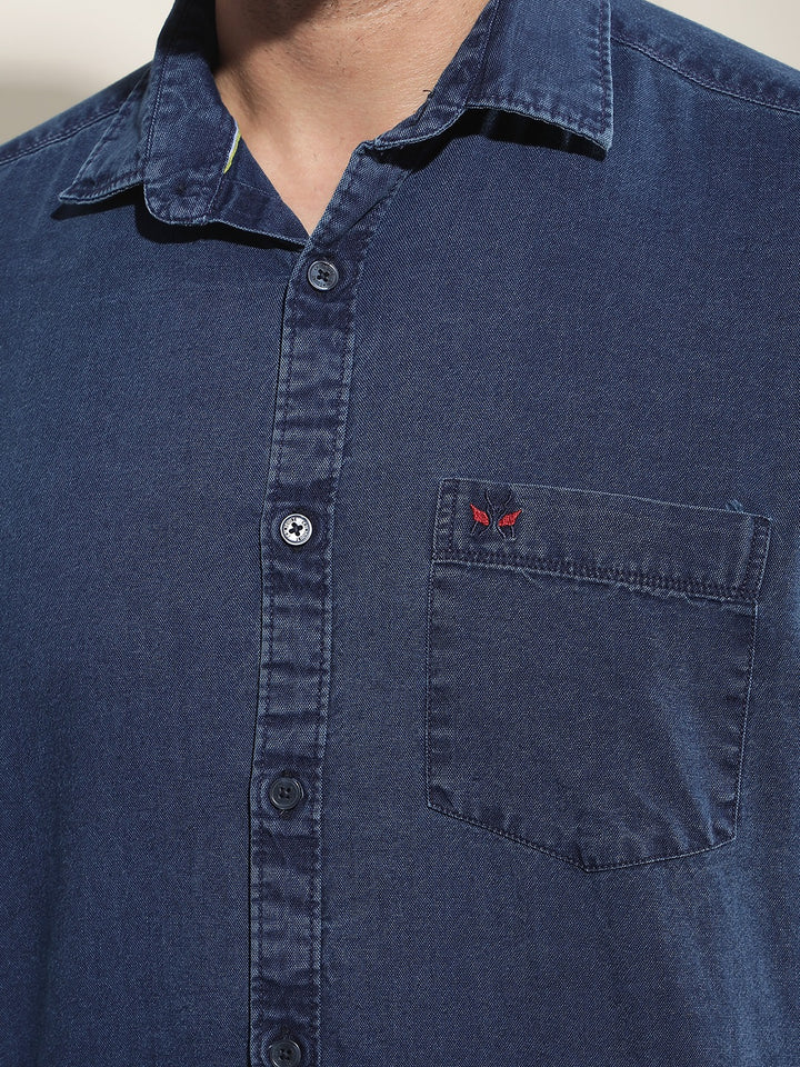 Navy Blue 100% Cotton Denim Shirt