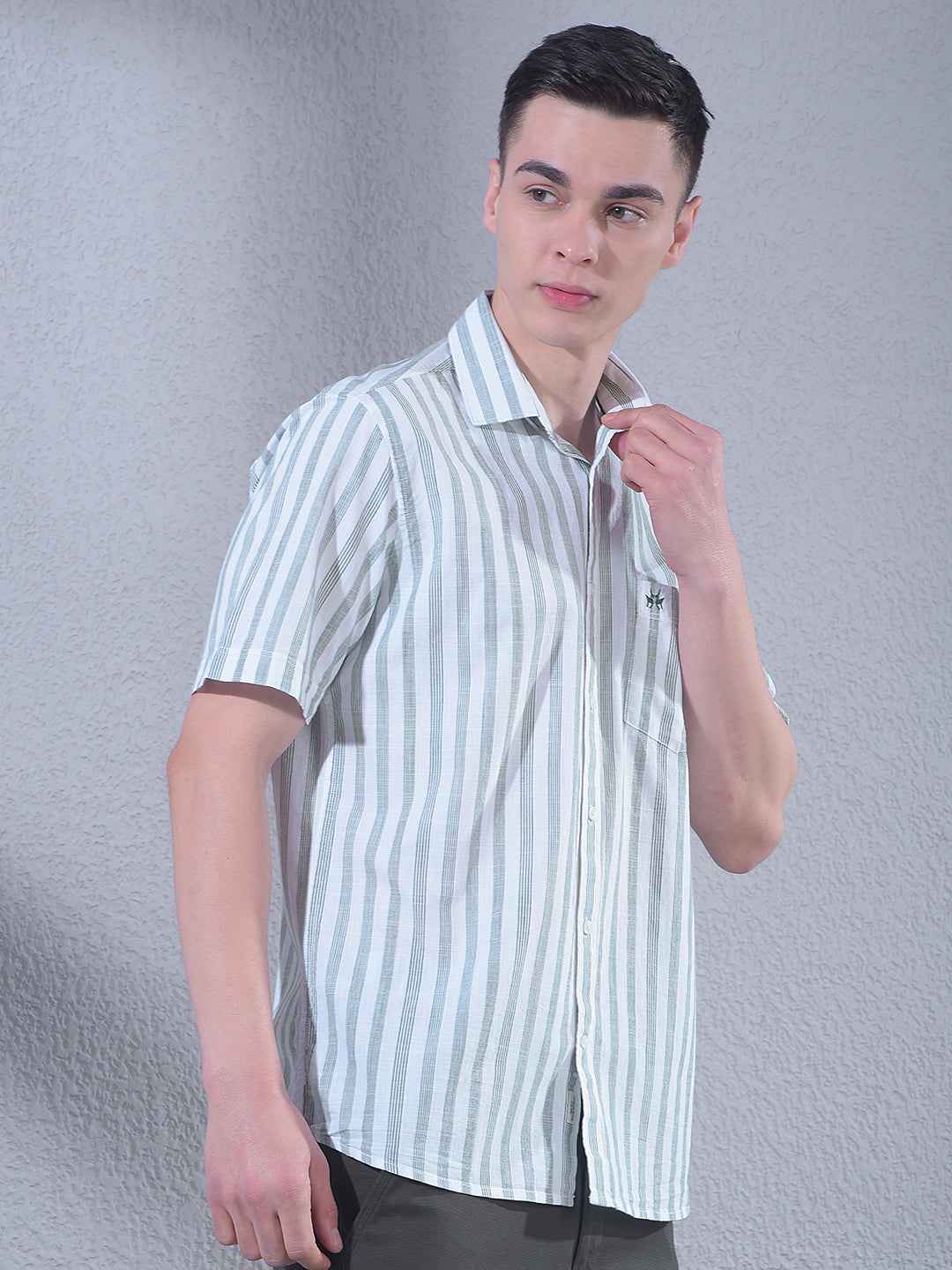 Green Vertical Stripes 100% Cotton Shirt