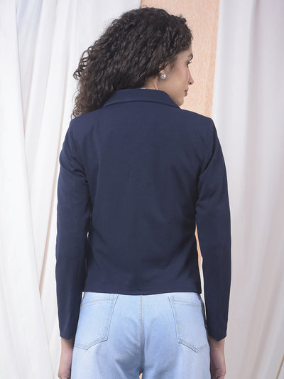 Navy Blue Notched Lapel Single-Breasted Blazer
