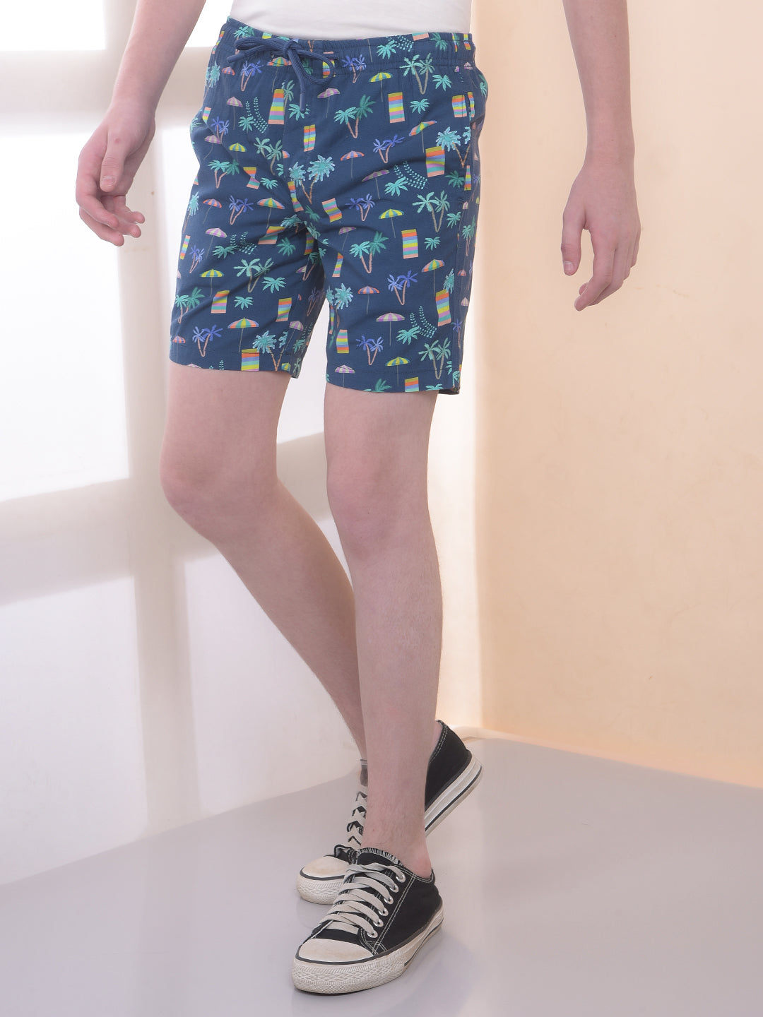 Navy Blue 100% Cotton Tropical Print Boxers