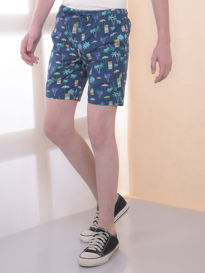 Navy Blue 100% Cotton Tropical Print Boxers