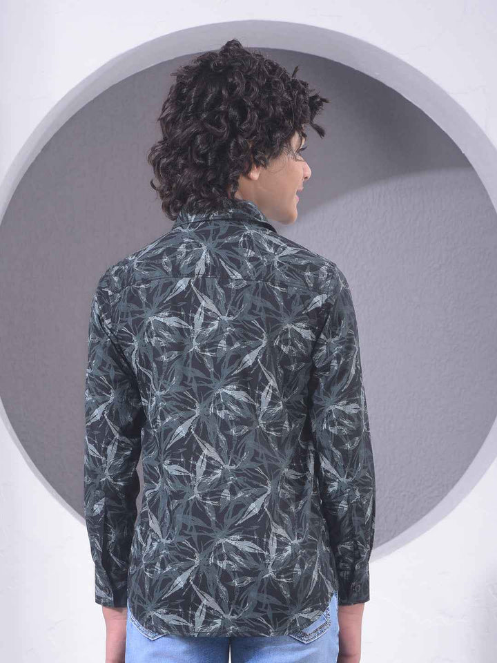 Black Floral Print Modal Shirt