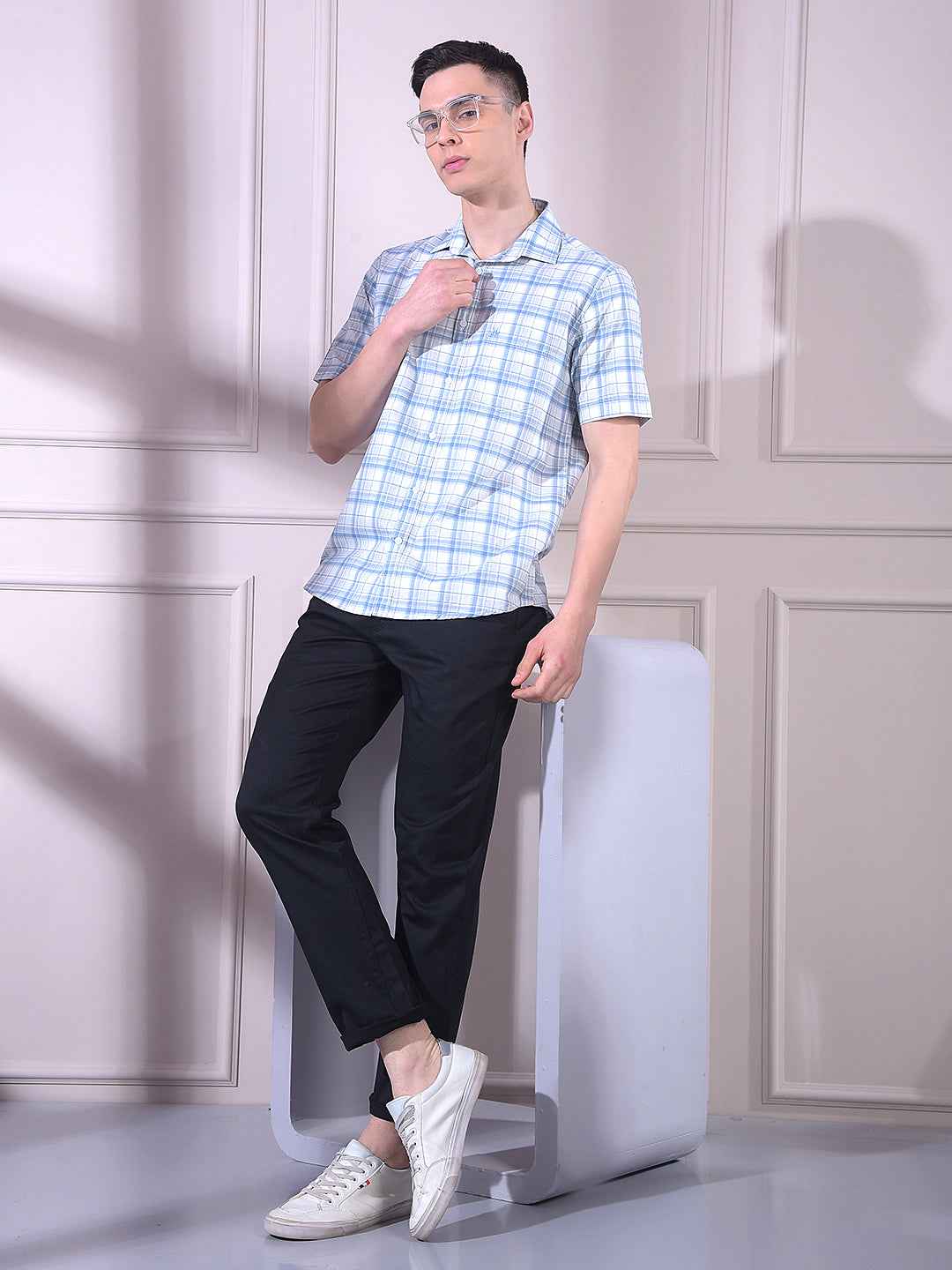 Blue 100% Cotton Checked Shirt