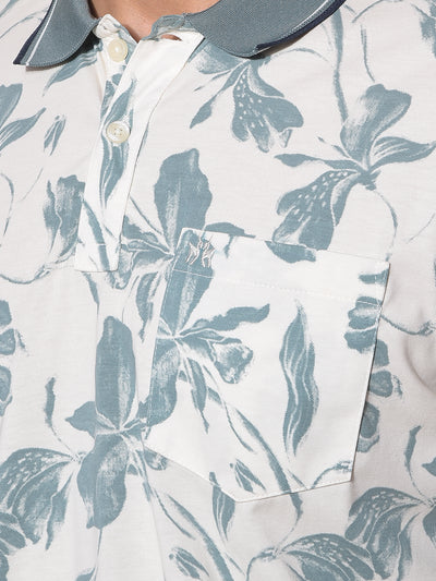 Green Floral Print Polo-Neck T-Shirt