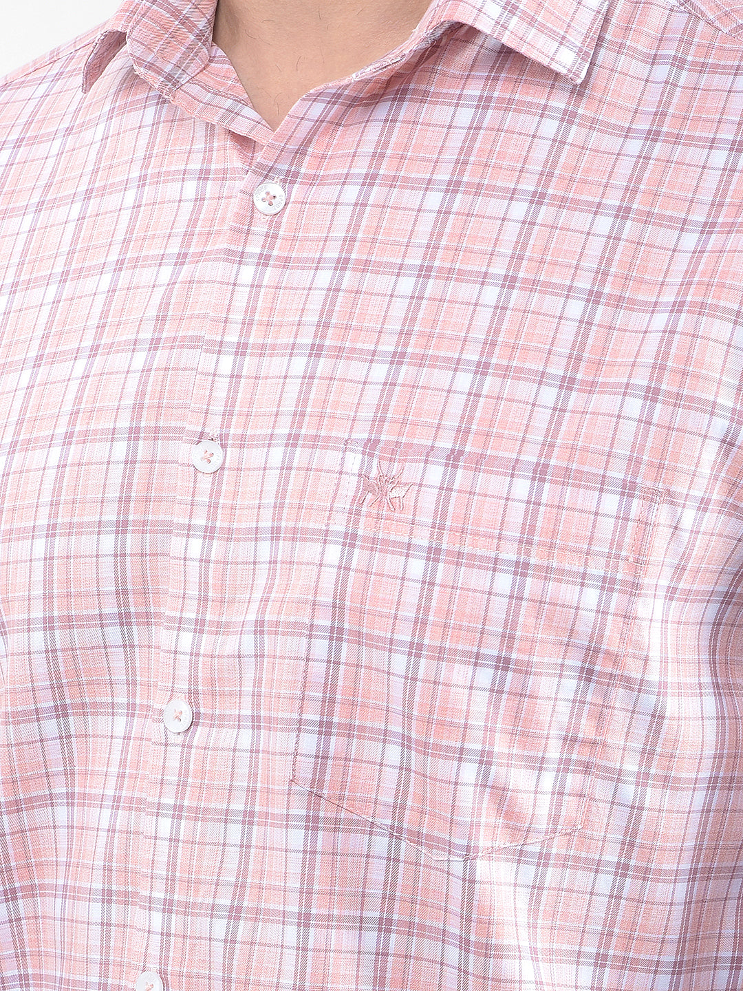 Peach Checked 100% Cotton Shirt