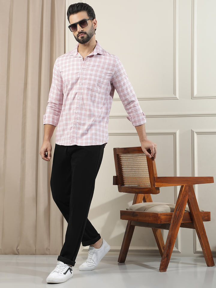 Pink 100% Cotton Checked Shirt
