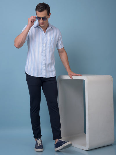 Blue Vertical Stripes 100% Cotton Shirt
