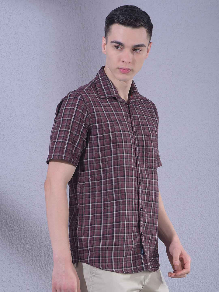 Wine 100% Cotton Checked Shirt