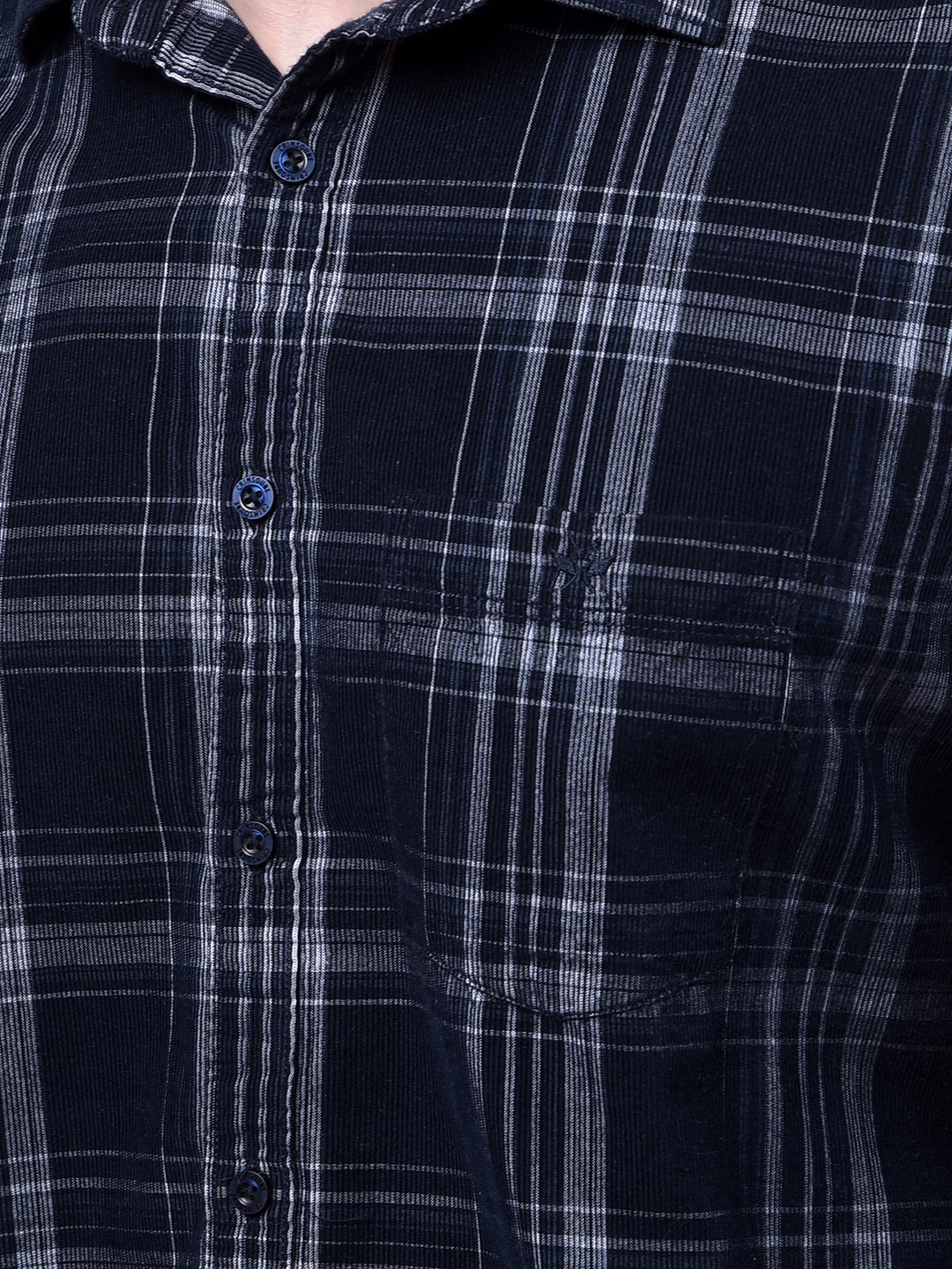 Navy Blue Checked 100% Cotton Shirt