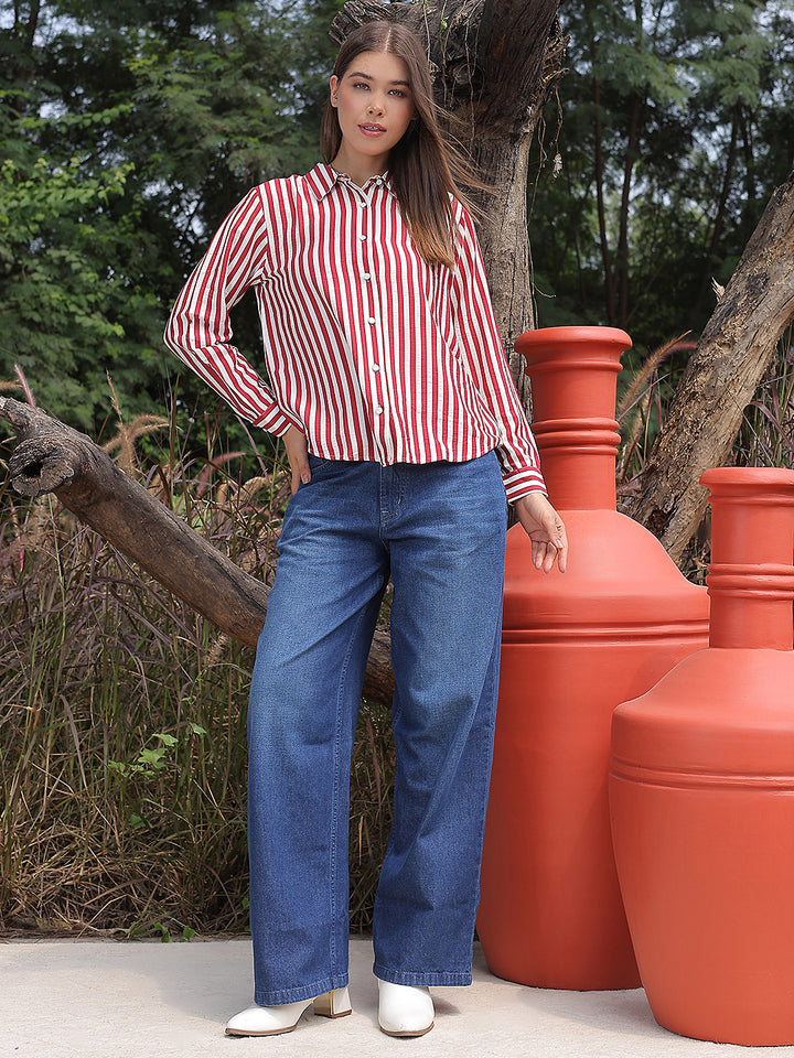 Chic Ruby Red Striped Shirt