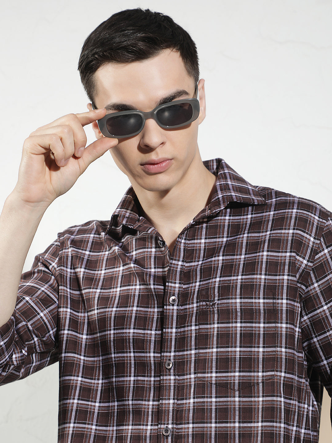 Brown 100% Cotton Checked Shirt