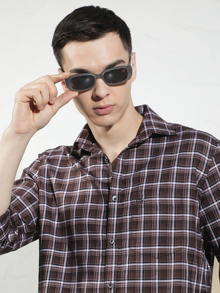 Brown 100% Cotton Checked Shirt