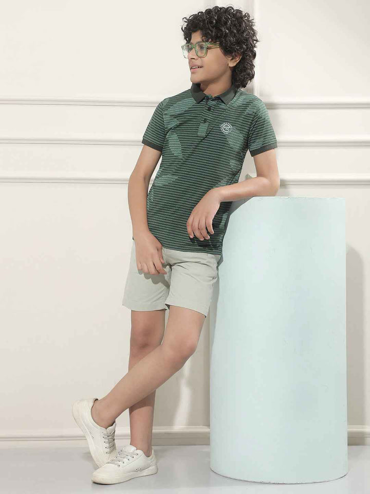 Green Floral Print Polo Neck T-Shirt