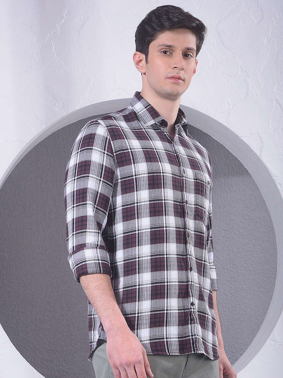 Brown Checked 100% Cotton Shirt