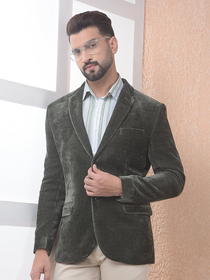 Green Notched Lapel Corduroy Blazer
