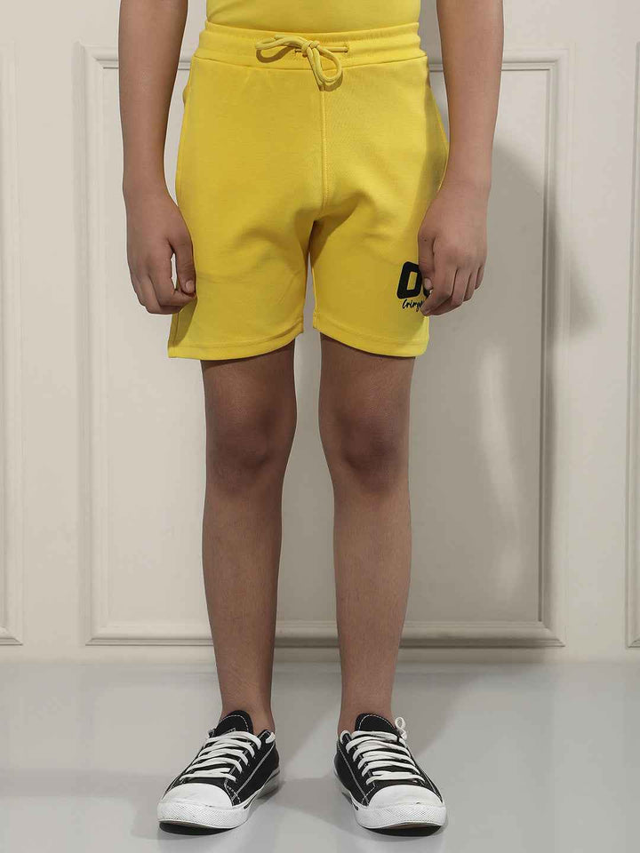 Yellow Typographic Print Shorts