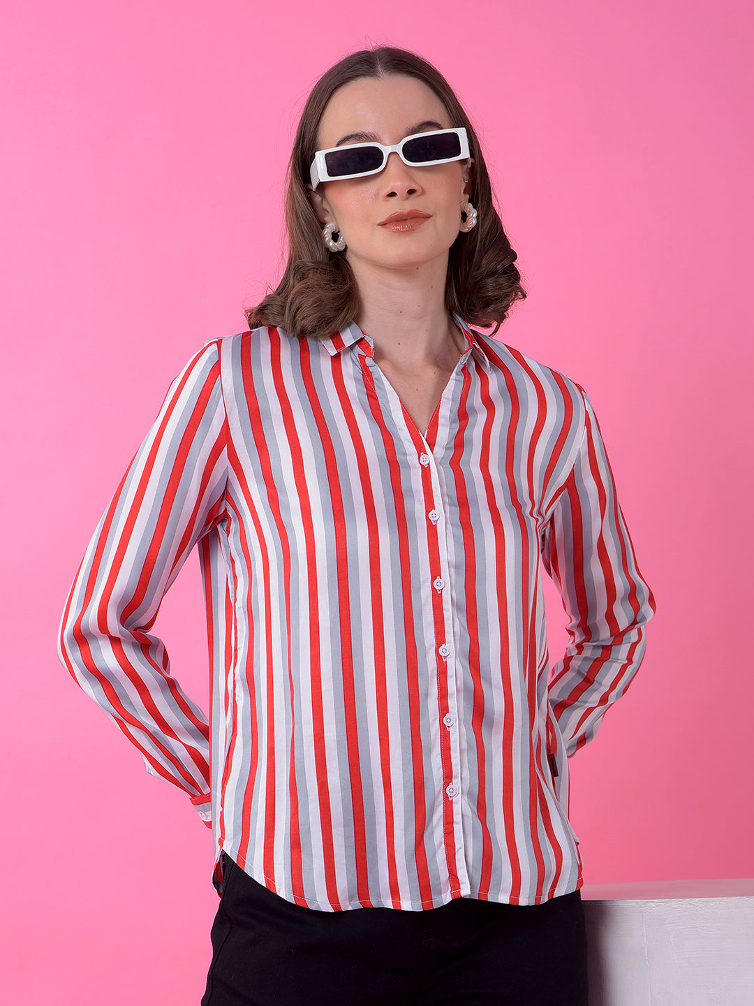 Red Vertical Stripes 100% Modal Shirt