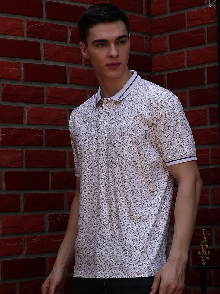 Purple Abstract Print Polo Neck 100% Cotton T-Shirt