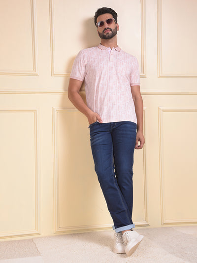 Pink Printed Polo Neck T-Shirt
