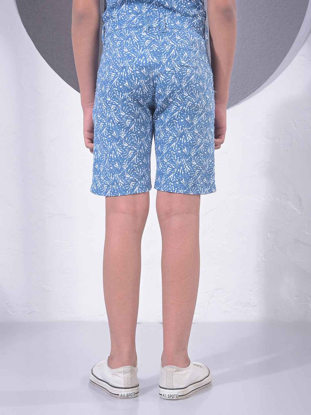 Blue Printed 100% Cotton Shorts