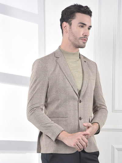 Brown Micro-Check Single-Breasted Blazer
