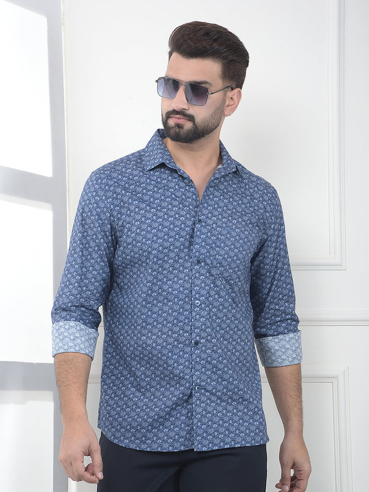 Blue Floral Print 100% Cotton Shirt