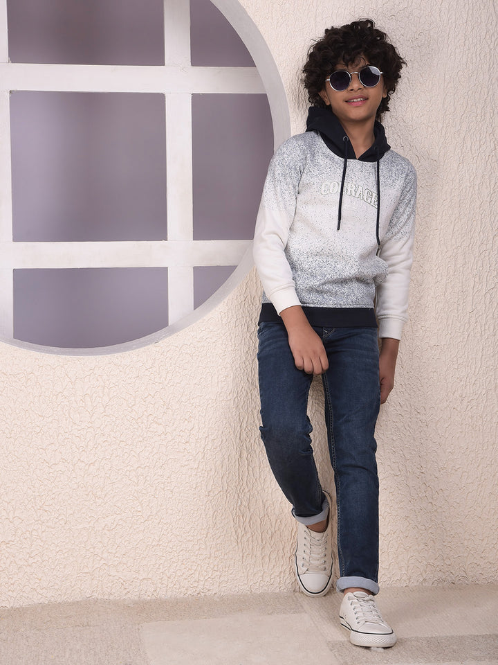 White Embellished Hooded Neck Sweatshirt