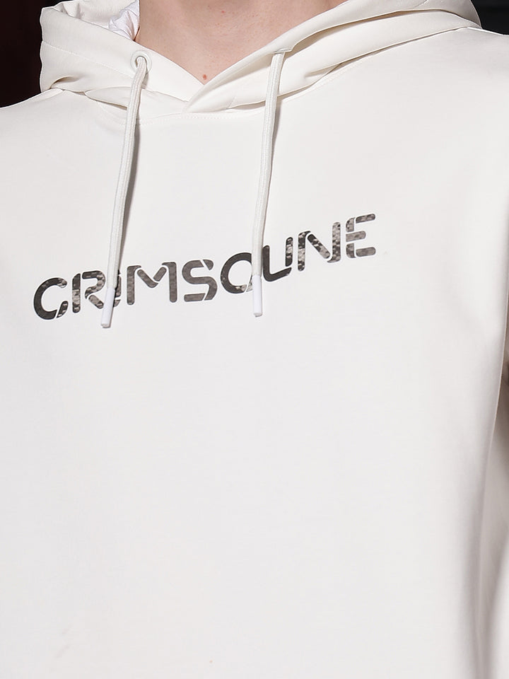Off White Typographic Printed Hooded Sweatshirt