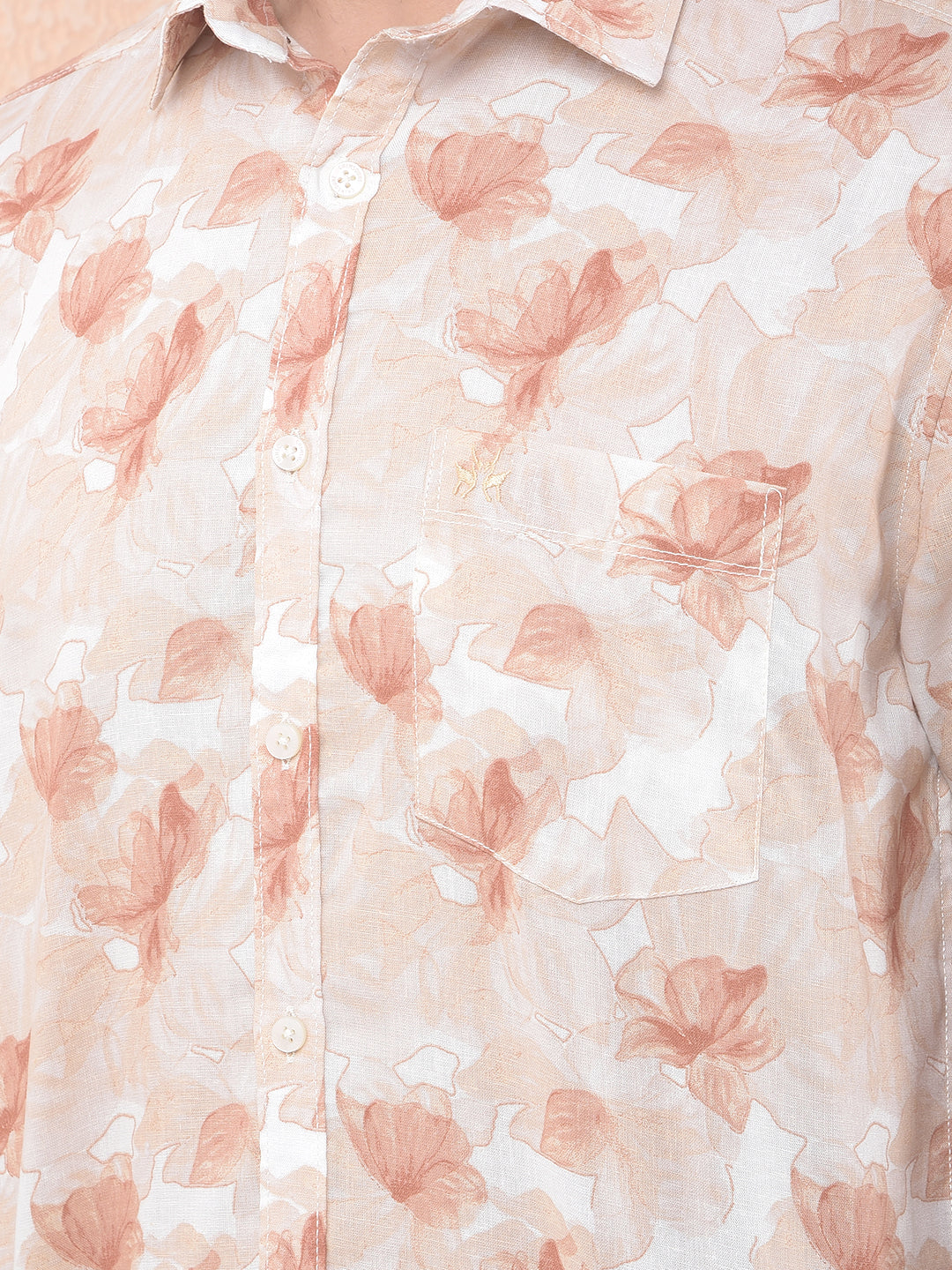 Orange Floral Printed Linen Shirt