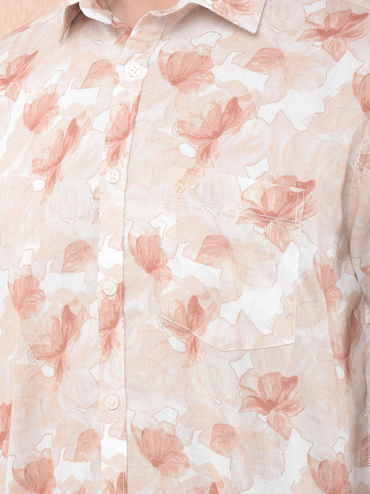 Orange Floral Printed Linen Shirt