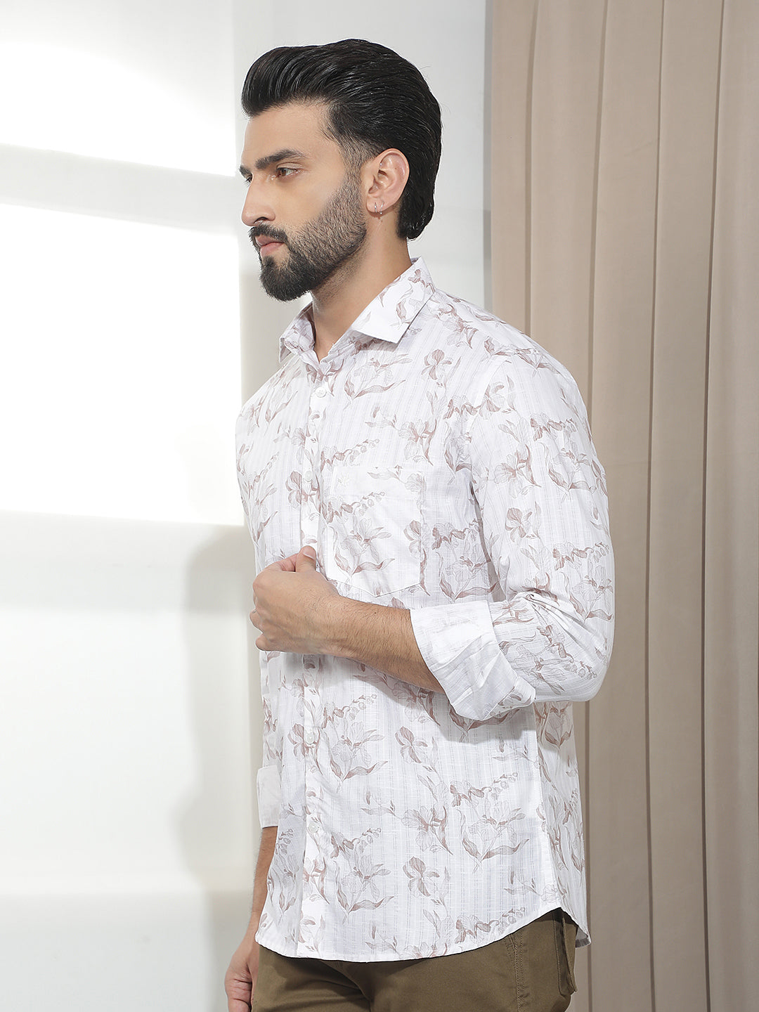 White Floral Print Shirt