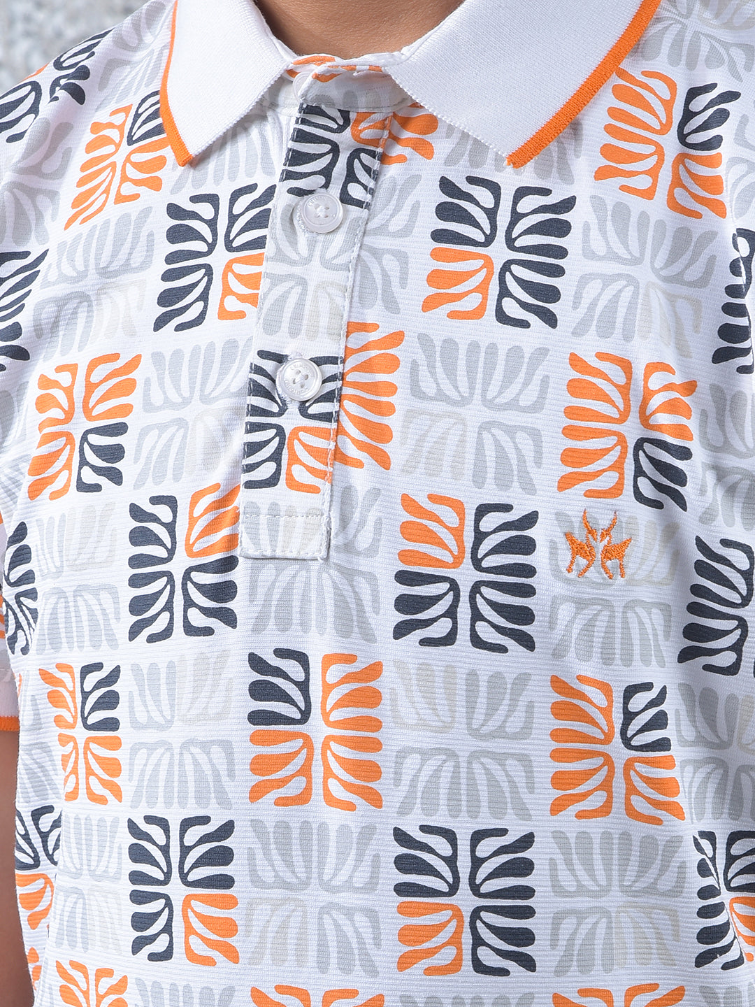 Orange Printed Polo Neck T-Shirt