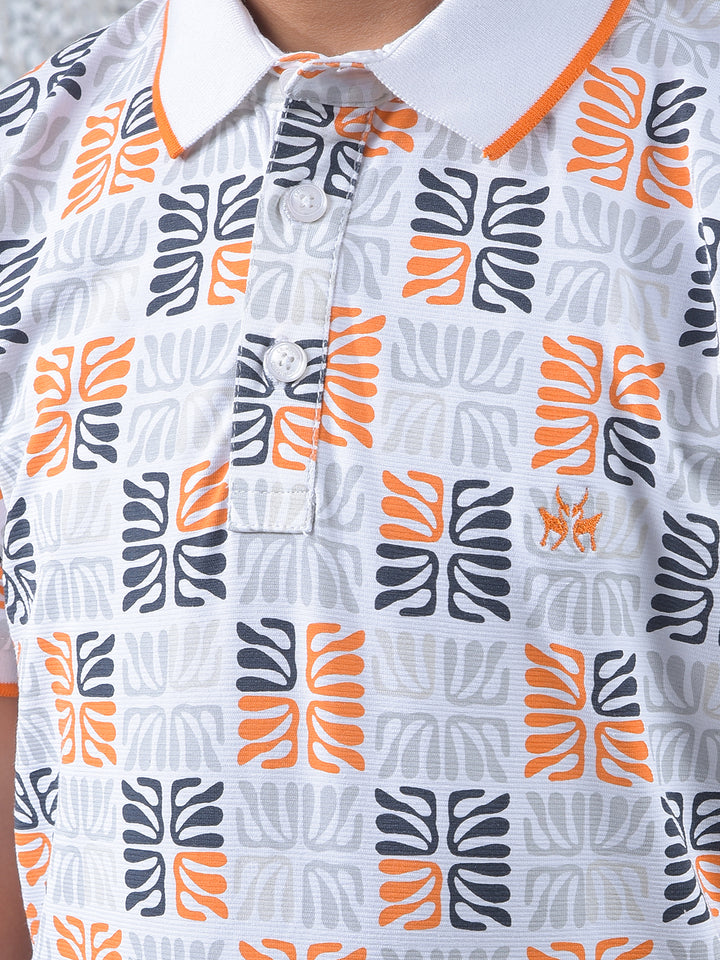 Orange Printed Polo Neck T-Shirt