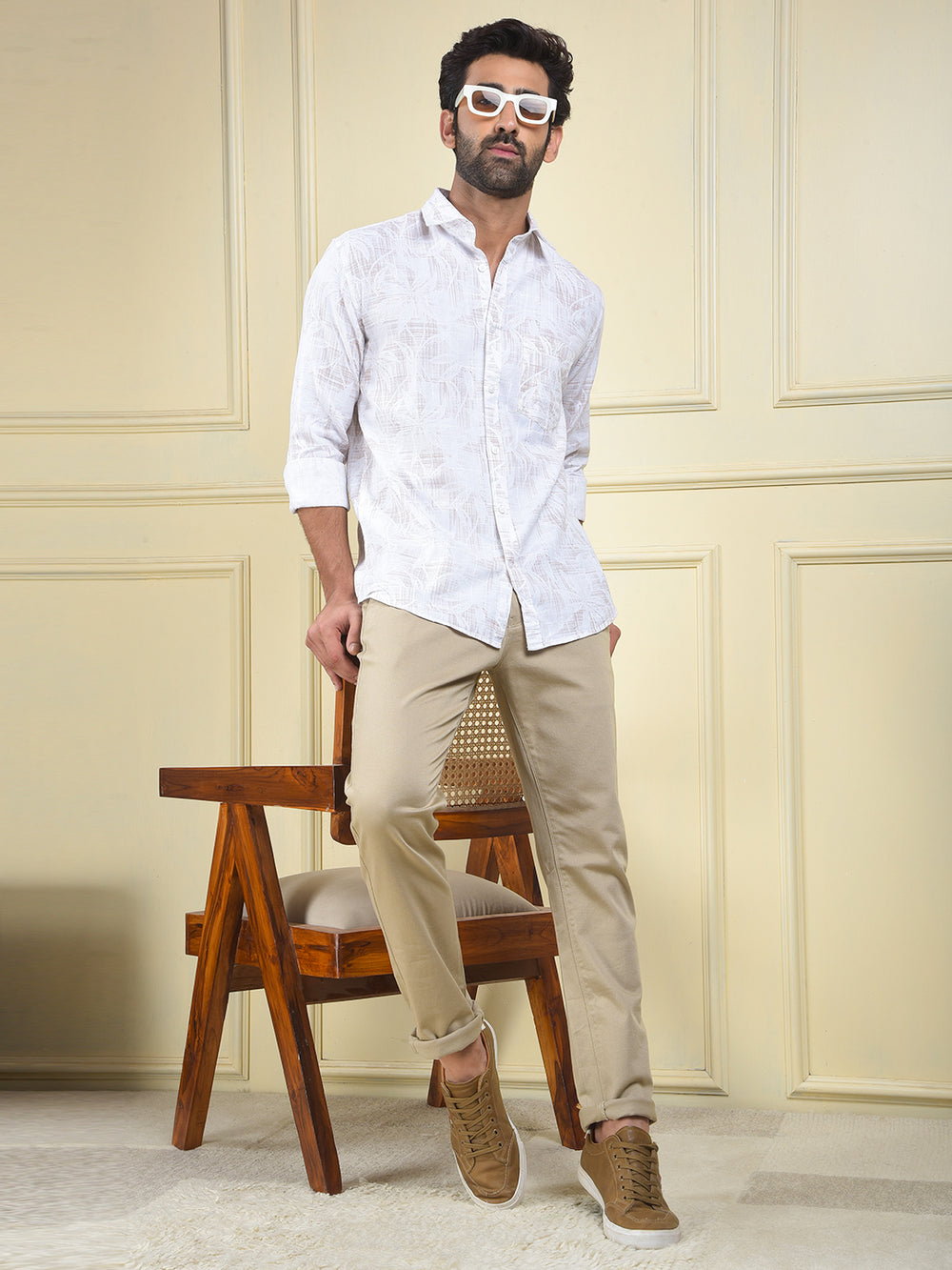 White Floral Print 100% Cotton Shirt