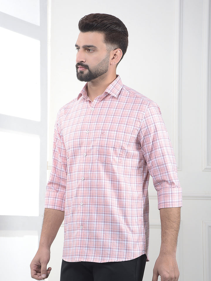 Peach Checked 100% Cotton Shirt