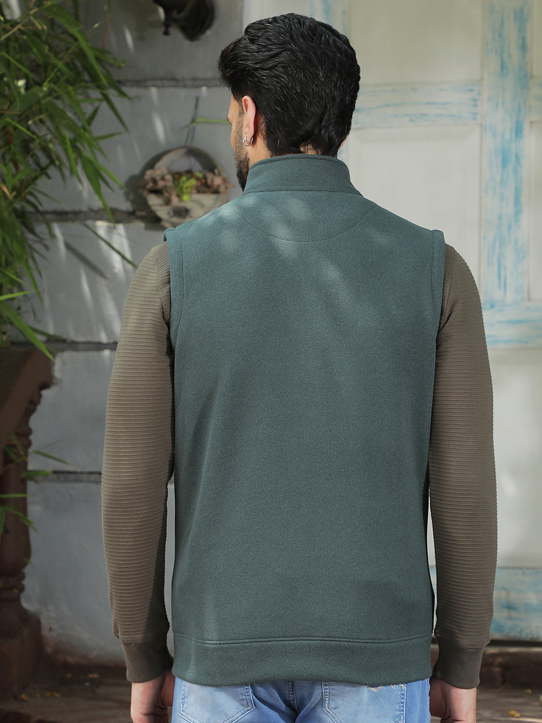 Green High Neck Sleeveless Sweatshirt