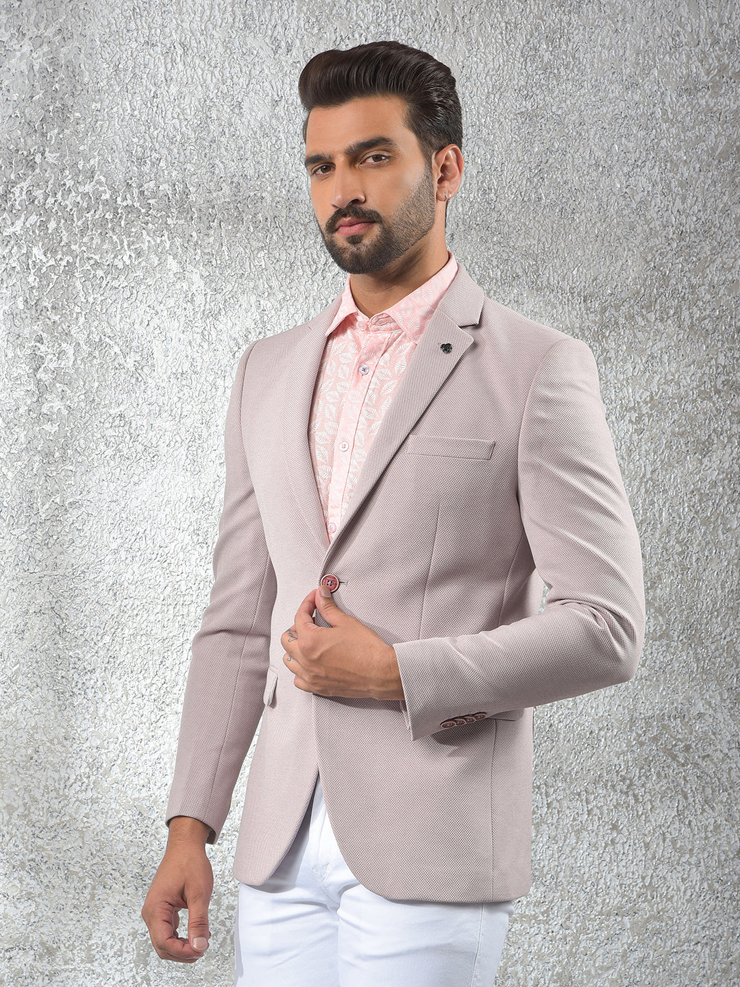 Pink Notched Lapel Single-Breasted Blazer