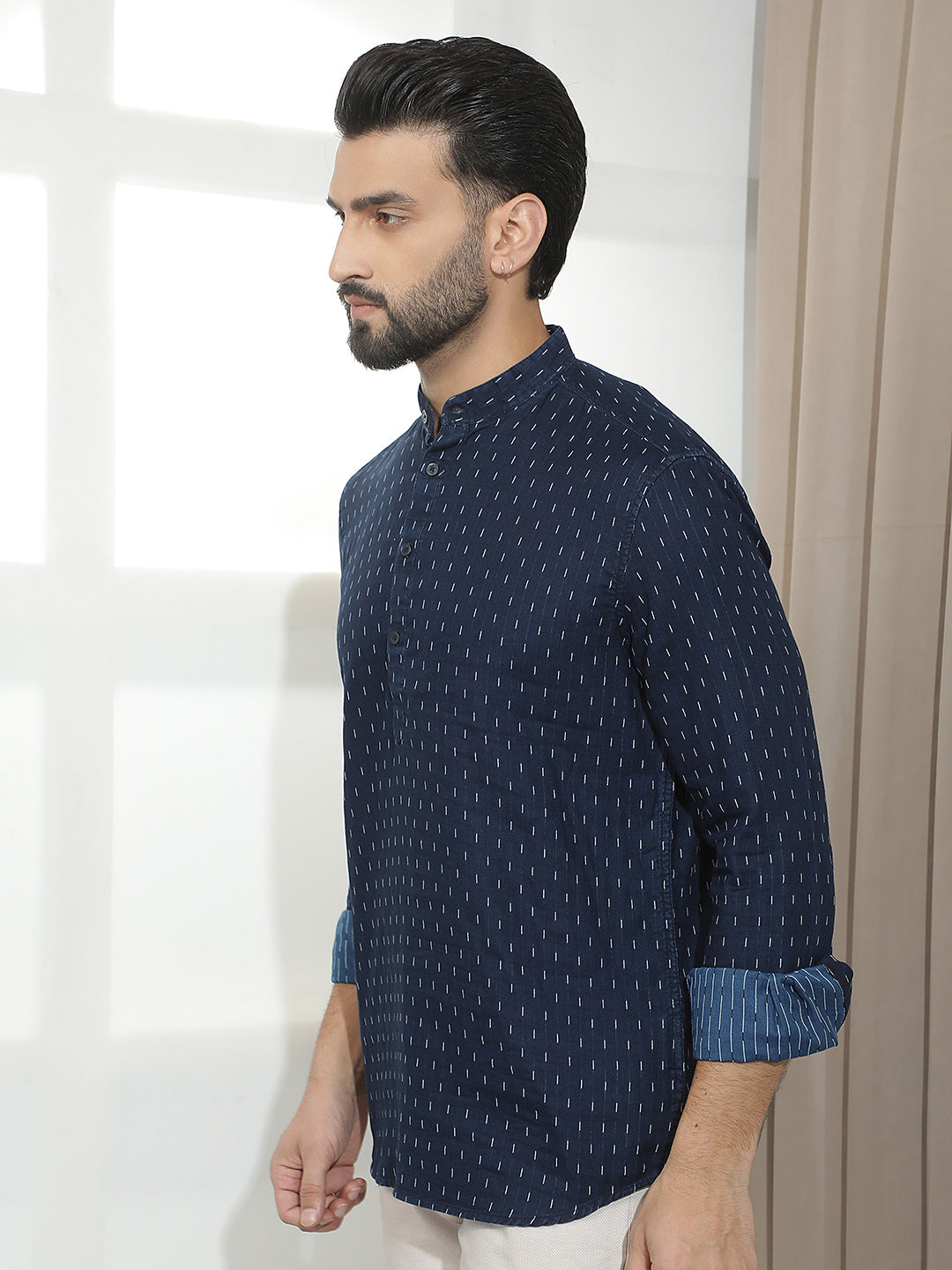 Blue Vertical Striped 100% Cotton Kurta