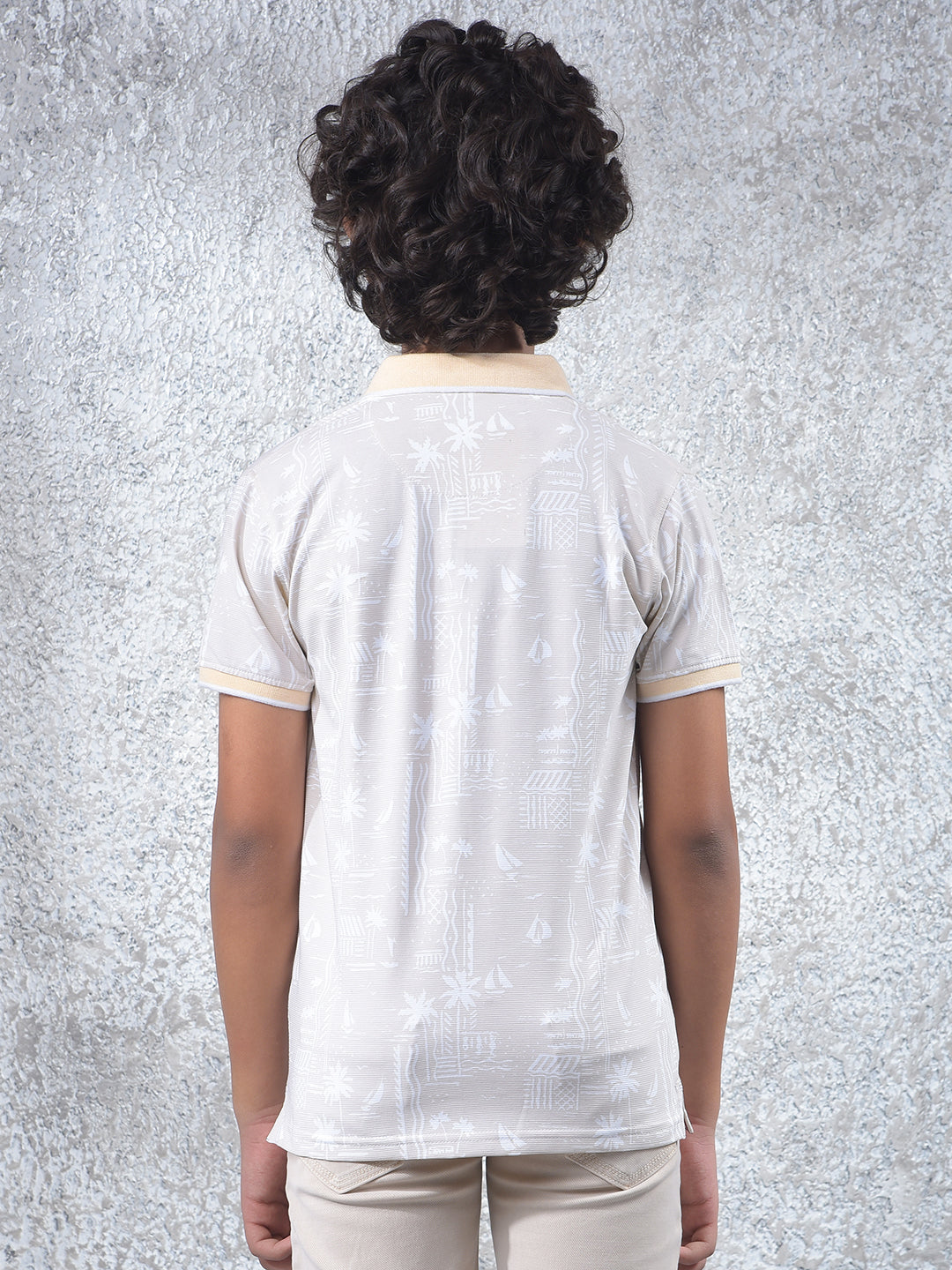 Peach Printed Polo Neck T-Shirt