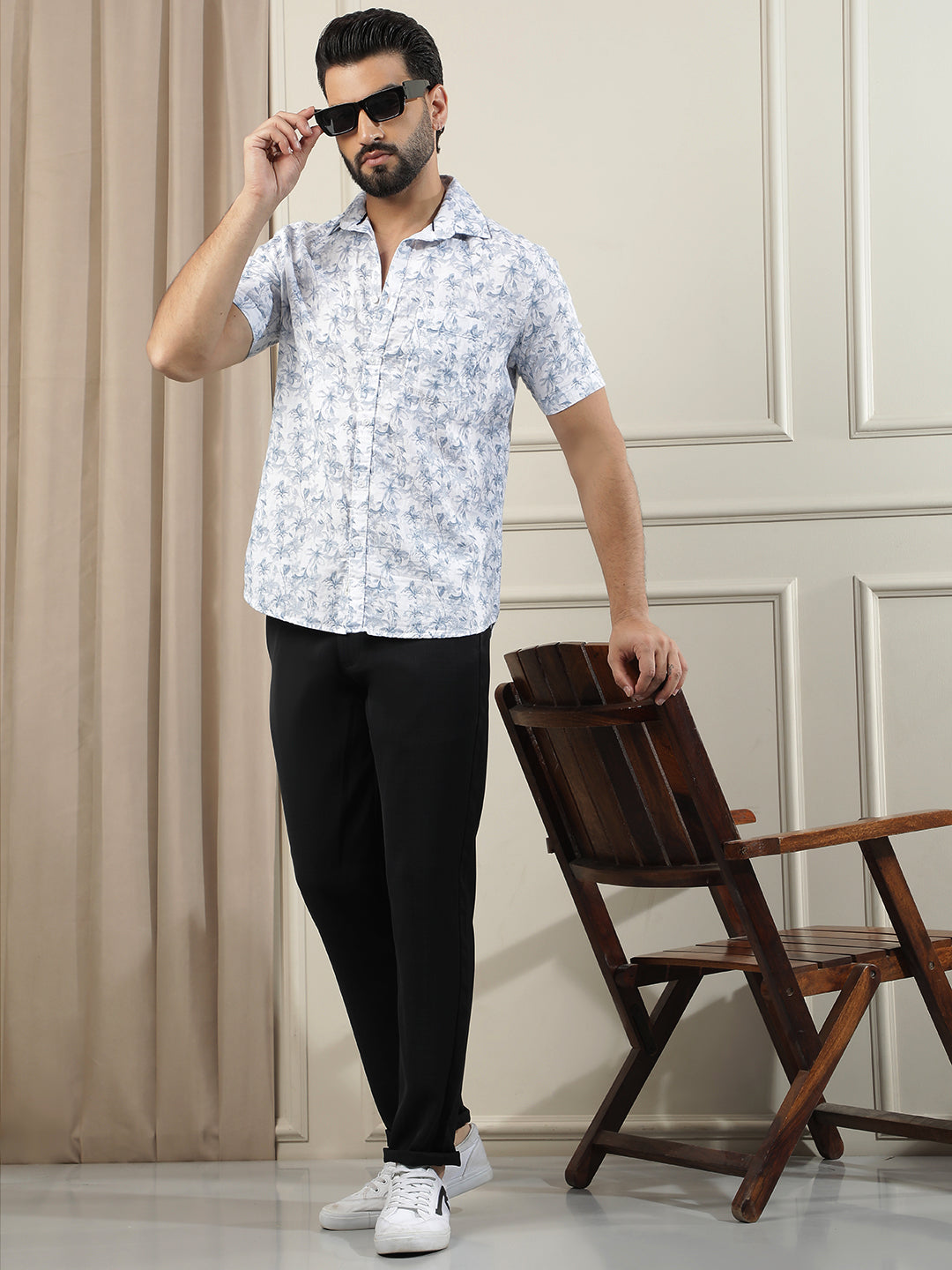 Blue Floral Print 100% Cotton Shirt