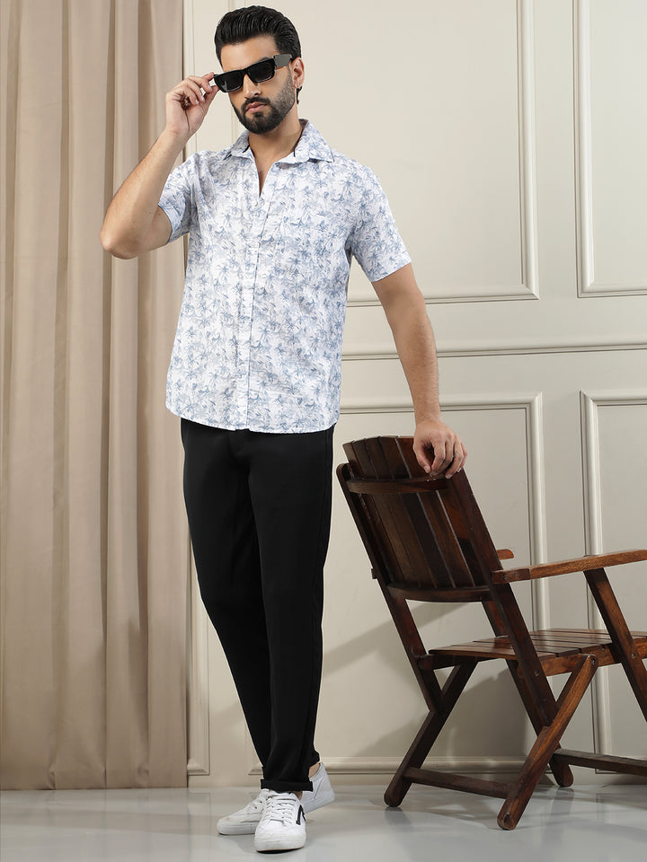 Blue Floral Print 100% Cotton Shirt