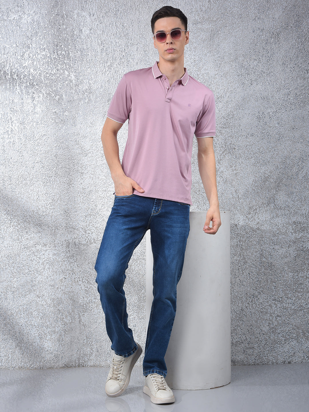 Peach Polo-Neck T-Shirt