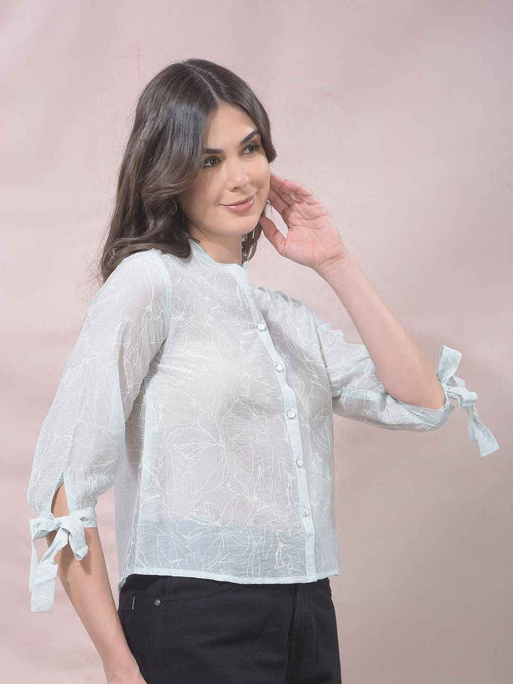 Green Printed V-Neck Shirt