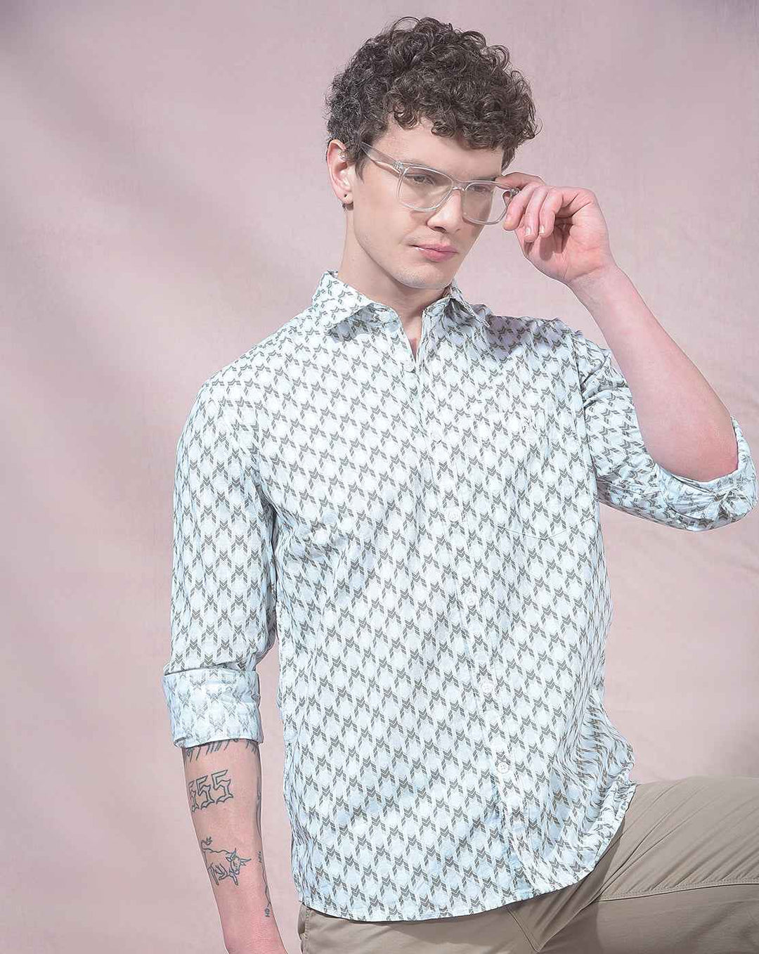 Elegant Green Printed Button Shirt