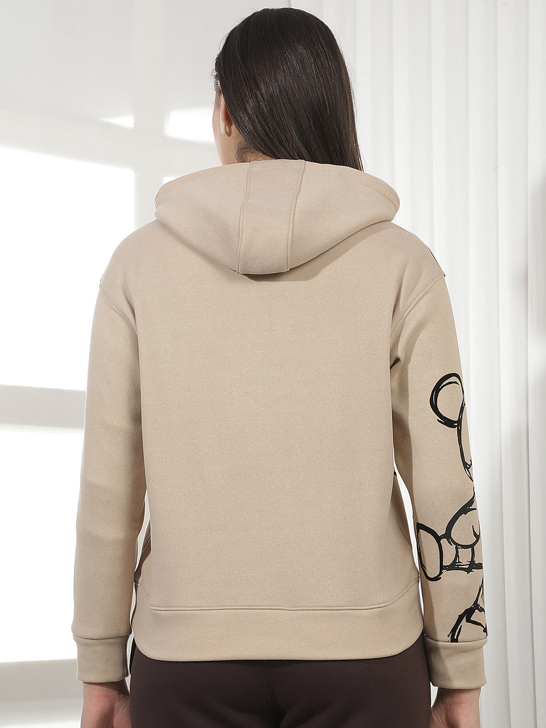 Beige Graphic Print Hooded Sweatshirt