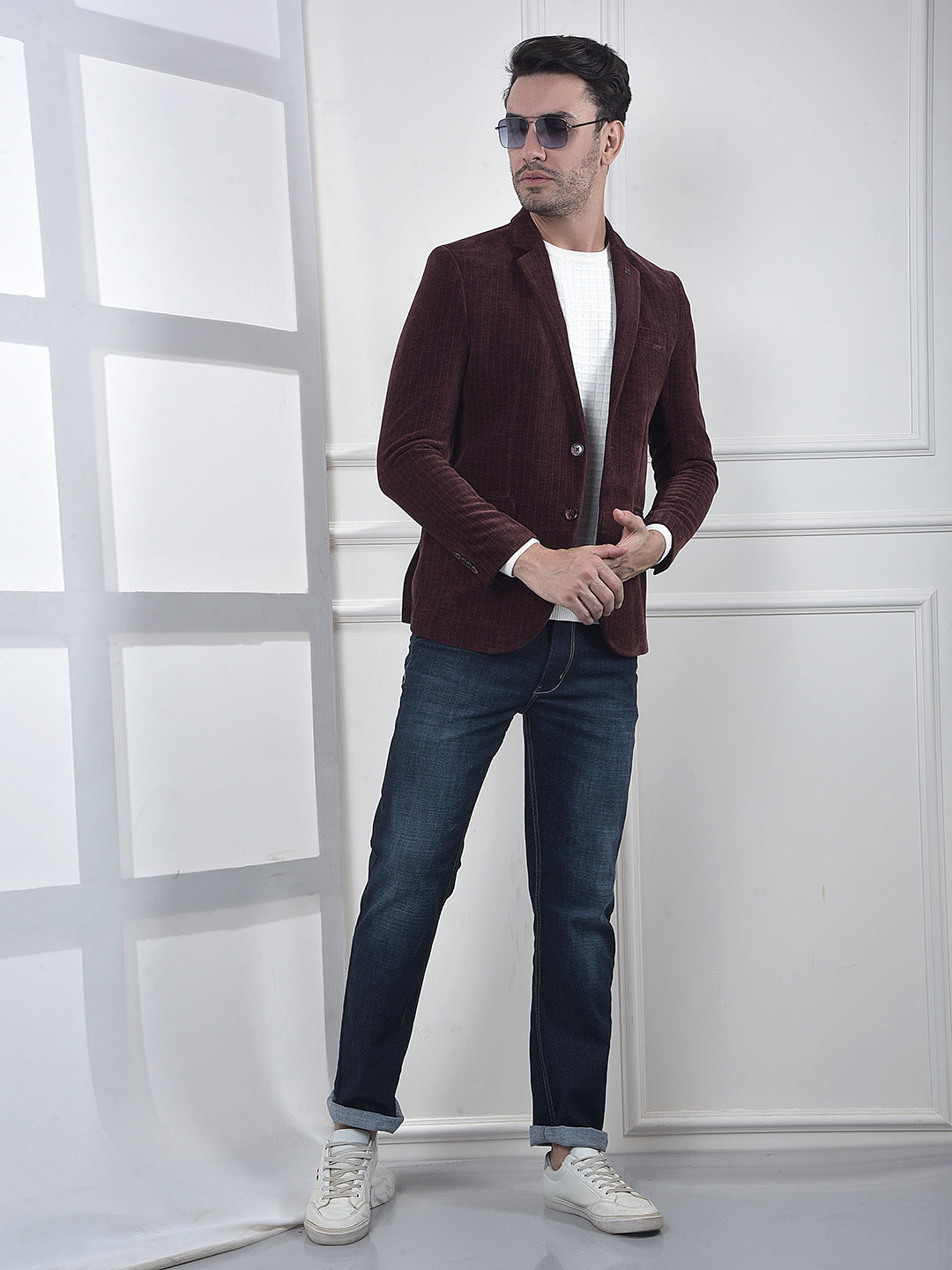 Wine Corduroy Single-Breasted Blazer