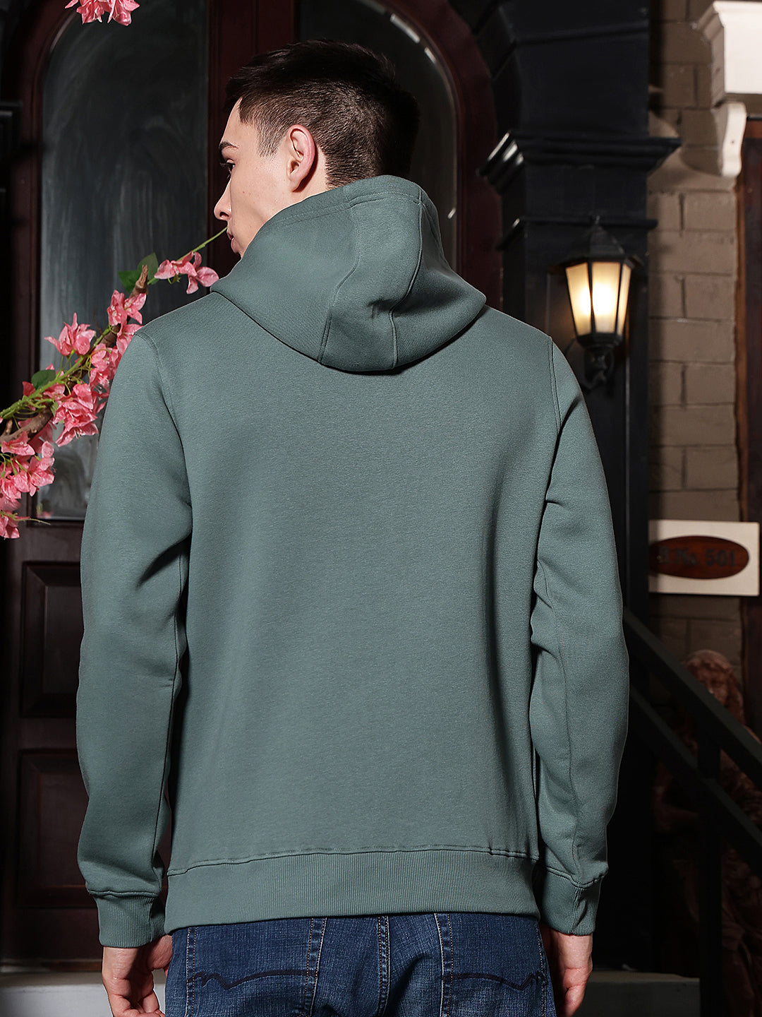 Green Typographic Print Hooded Neck Sweatshirt