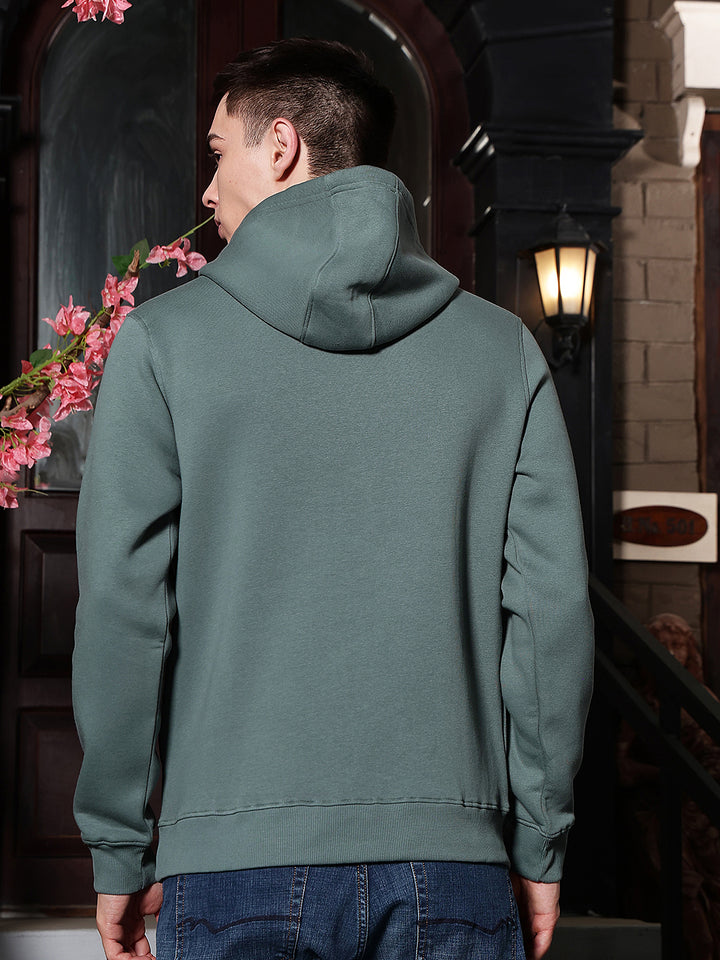 Green Typographic Print Hooded Neck Sweatshirt